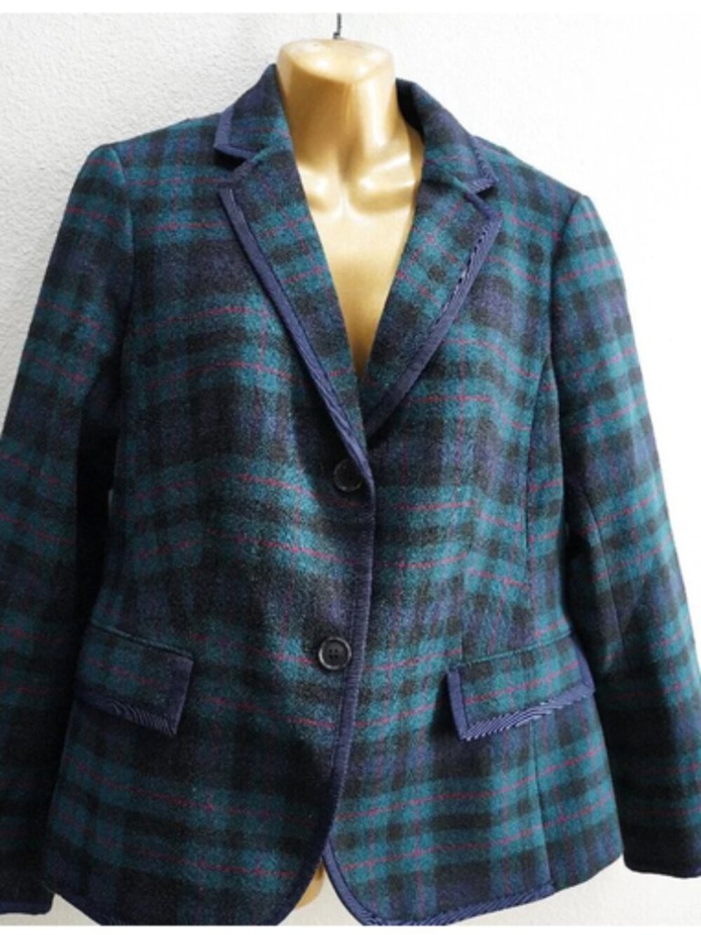 Talbots Navy Plaid Wool Blend Blazer Jacket size 10P